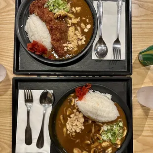 Chicken set (top) Mushroom curry (bottom)