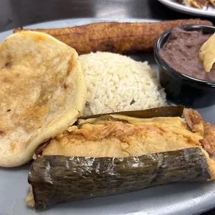 Sampler plate.  Best refried beans I&apos;ve ever tasted, seriously.