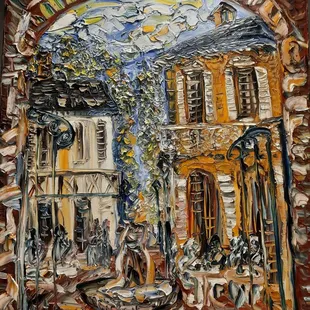 a painting of a street scene