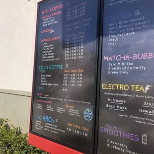 Drive thru coffee menu