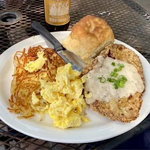 Country fried steak, etc. at Abita Roasting.