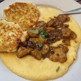 Delicious Shrimp and Grits with an AMAZING biscuit
