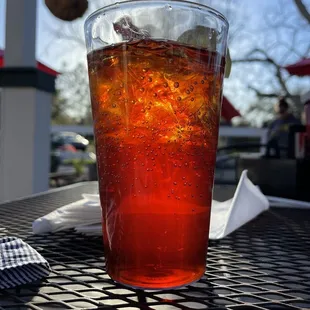 Unsweetened ice tea outside