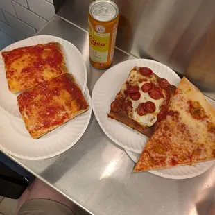 Upside down grandma, grandma pepperoni and a classic NY cheese slice.