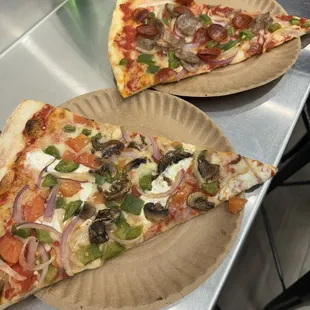 Veggie and meat lover pizza