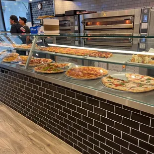 pizzas on the counter