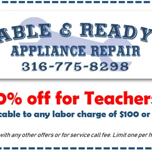 10 % off for Teachers (for any repair over $100)