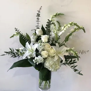 Large all whites and greens vase