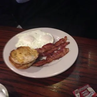 $5.55 for two eggs, toast, bacon, and potatoes (not pictured). Best deal in Hilliard.