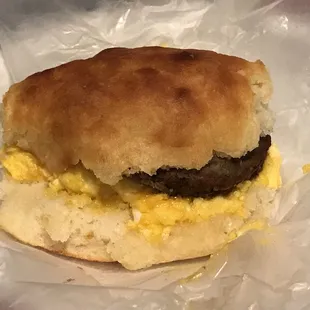 Sausage, egg, and cheese biscuit.  Yum!