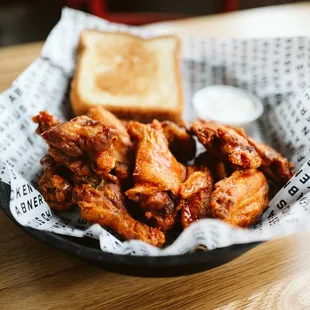 Wings! You can choose from seasoned, mild, hot, honey bbq, spicy bbq, sweet chili, lemon pepper, or lemon pepper hot.