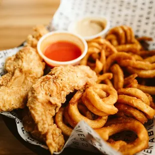 a basket of onion rings