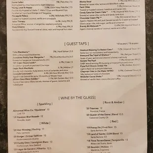 Current Abnormal Beers, Guest Taps. Wine by the Glass Menu