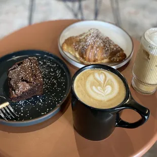 a plate of pastries and a cup of coffee
