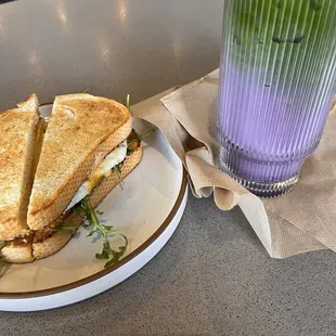 Blueberry Matcha + Breakfast Sandwich