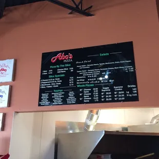 a menu on the wall