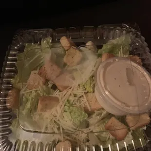 Caesar Salad.  Yum!  Loved the dressing.  Description did say it had tomato but it did not come with it.  I was ok with it.