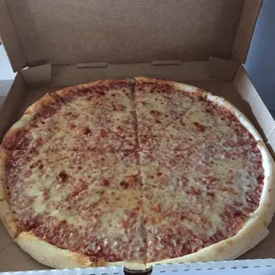 Large cheese pizza--no leftovers after the kids got ahold of it