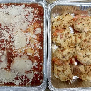 Vegetable lasagna &amp; crab-stuffed shrimp