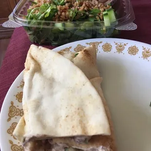 Vegetable hummus wrap. Arugula salad with farro. Delicious.