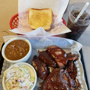 Ribs,beans,slaw,Texas toast