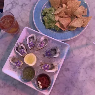 Oysters and chips&amp; guacamole