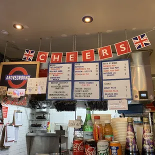 a display of drinks and menus