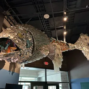 Large-scale refuse art installation.