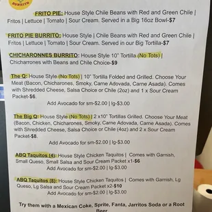 Everyday specials menu.