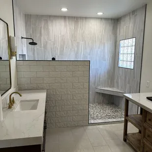 Full bathroom remodel- new shower, floors, and countertop