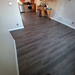 a kitchen and living room