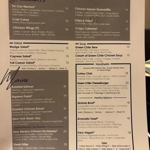 Menu as of February 2025 - soup/salad, entree and dessert menu