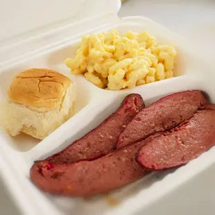 Hot Link Combo with Mac &amp; Cheese, and a roll.  $5.25!!!