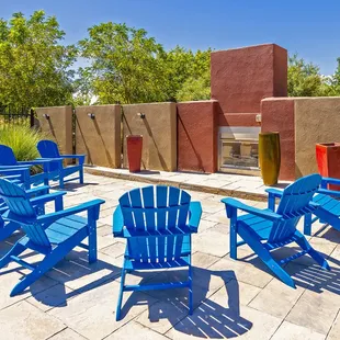 Outdoor fireplace with seating