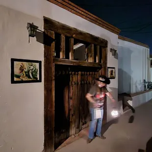 Ghost with red hair and purple dress in Scarlett's alley.  110 minute ghost tour. October 2024