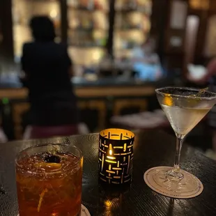 two cocktails on a table