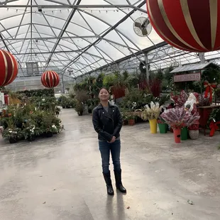 Huge ornaments in the  greenhouse make it a festive one!