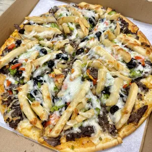 Beef Shawarma pizza with fries