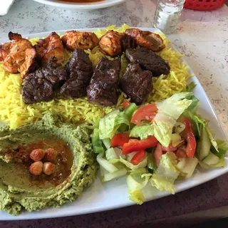 Beef Shish Kabob and Chicken Kabob Combo Platter