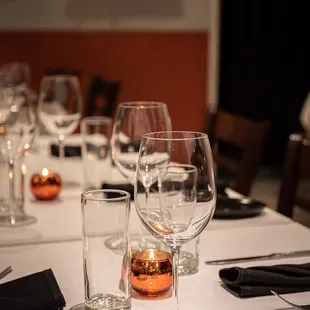 empty wine glasses on a table
