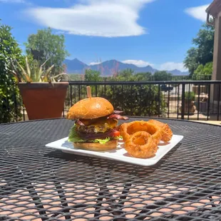 The Blanca burger is a beef and lamb blended patty, infused with blue cheese and bacon.Topped with smoked cheddar and bacon on a brioche bun