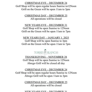 2024 Holiday Hours