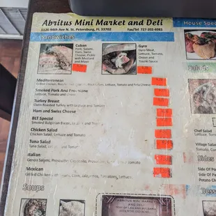 Primary sandwich menu