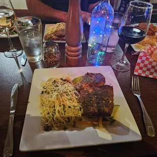Salmon with angel hair pasta. So delicious!