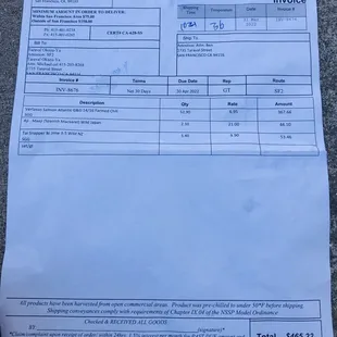 invoice on a piece of paper