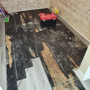 the flooring being installed