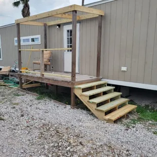 a mobile home being built