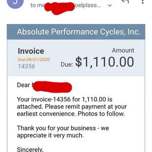 This is what the place charged the insurance for storage and they didn't even touch my bike.