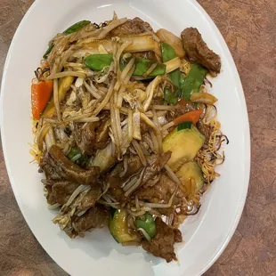 Beef Chop Suey on Pan Fried Noodles