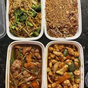 Beef Lo Mein, Pork Fried Rice, BBQ Pork Chop Suey, Kung Pao Chicken